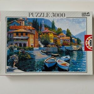 Educa “Lake Como Landing” 3000-Piece Puzzle - Vibrant Harbor Scene by H Berhrens
